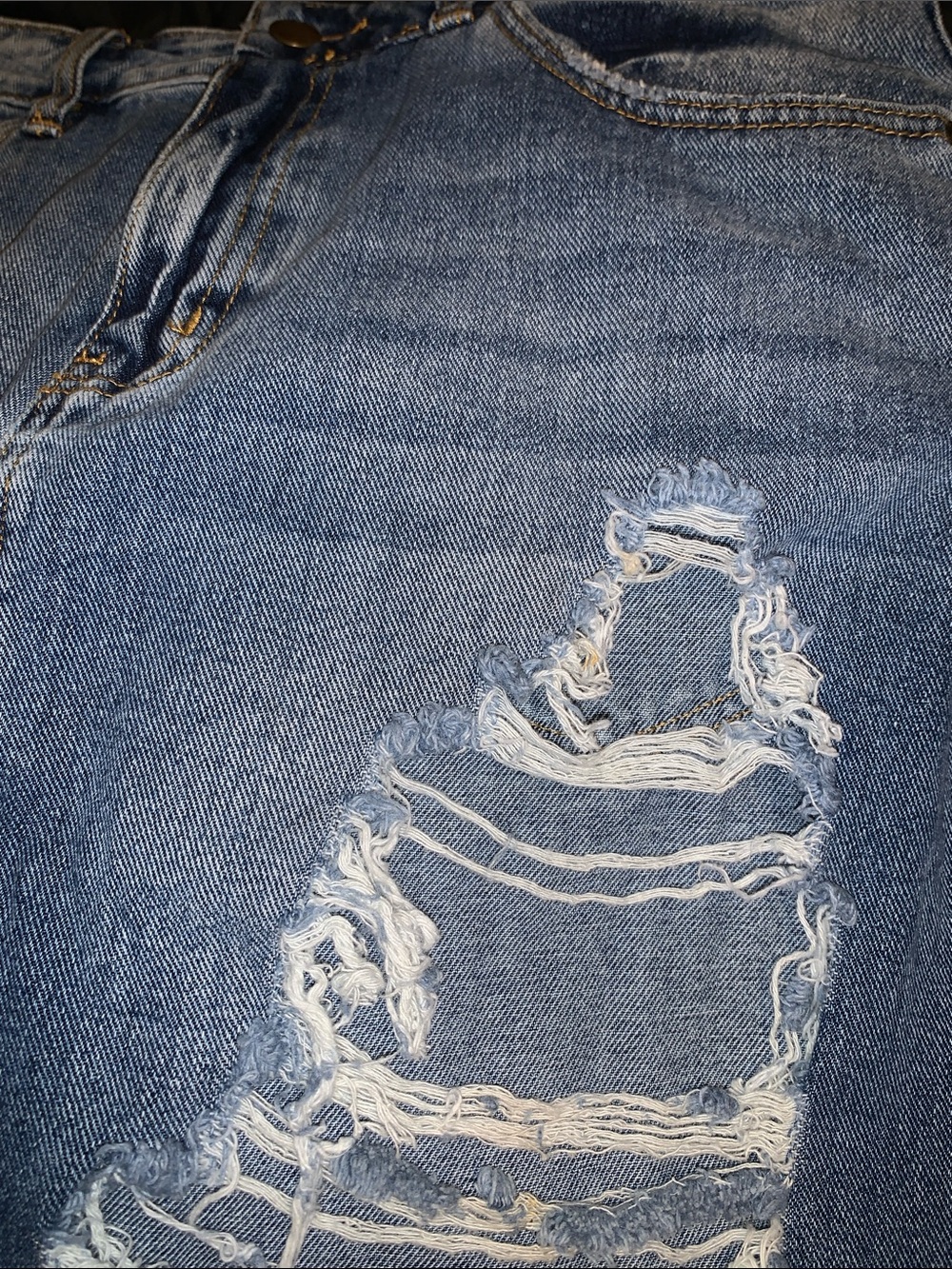 Fashion Nova Blue Distressed Asymmetrical Denim Maxi Skirt - Picture 6 of 7